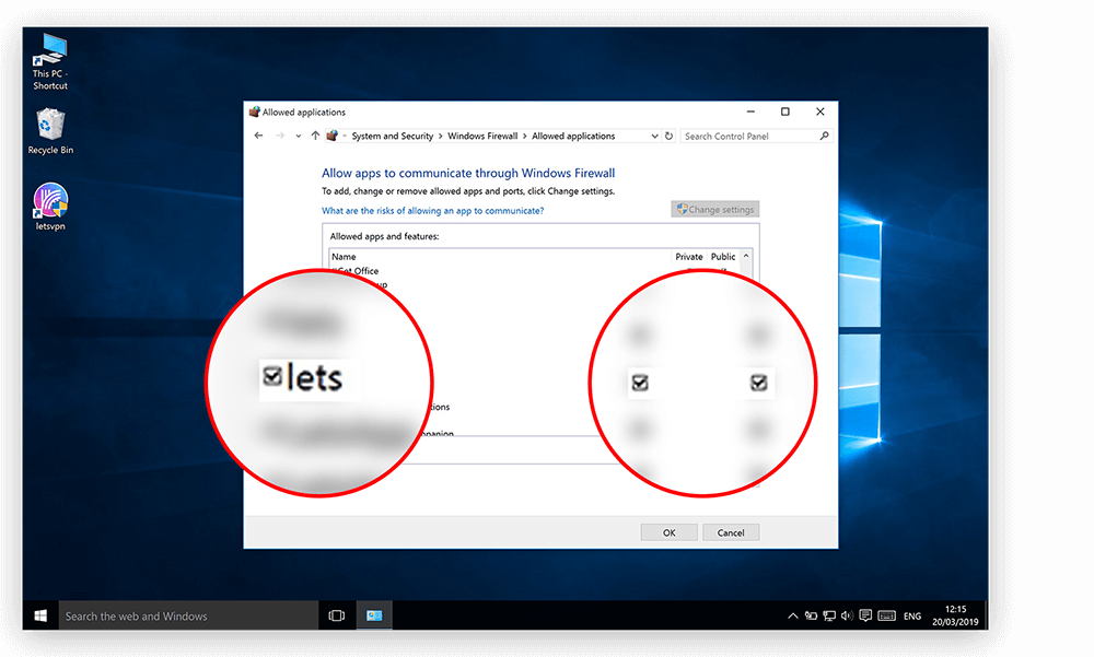 Allowed apps in Windows Firewall settings