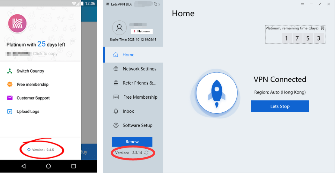 Finding the version number in LetsVPN app