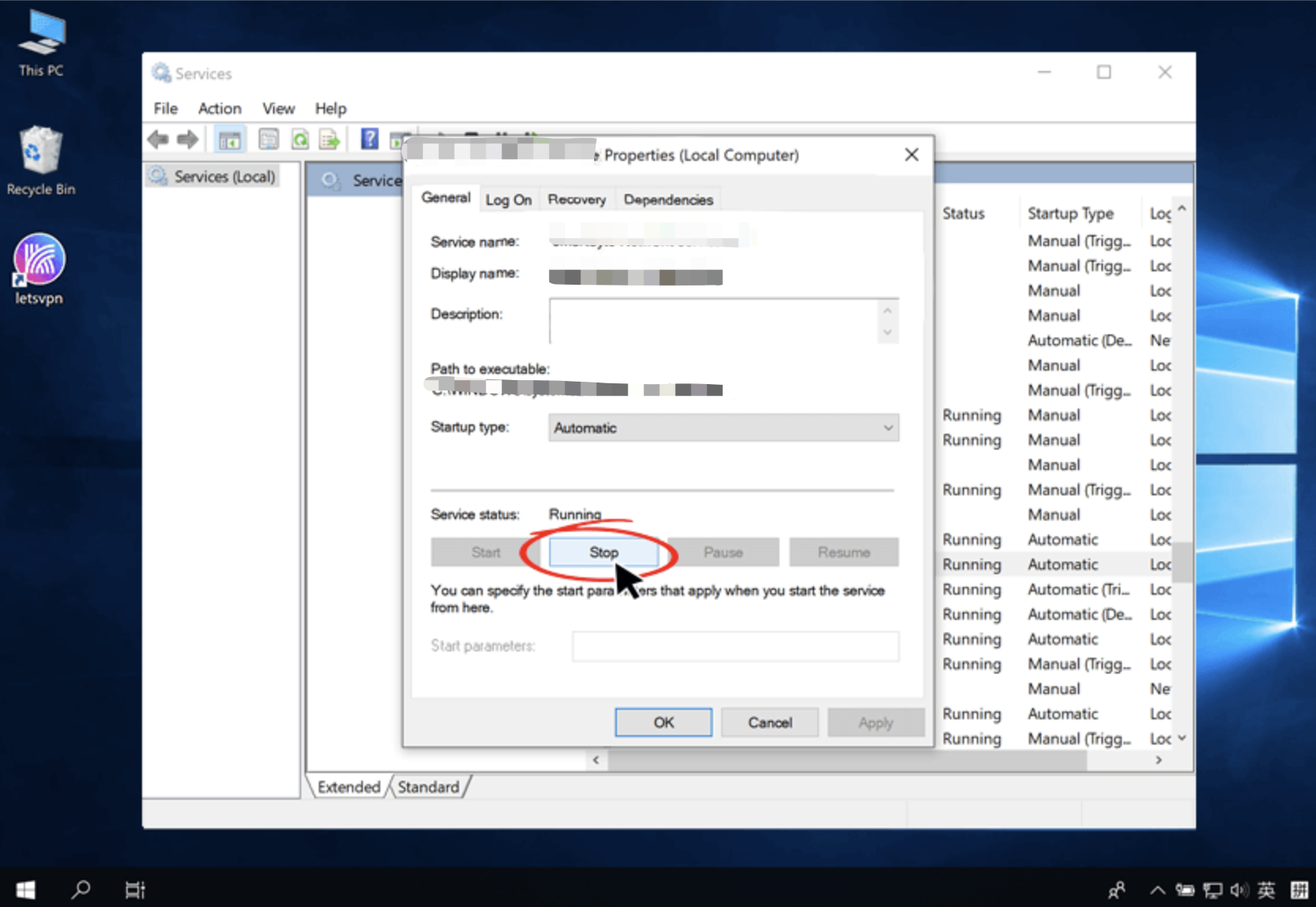Stop the Host Network Service