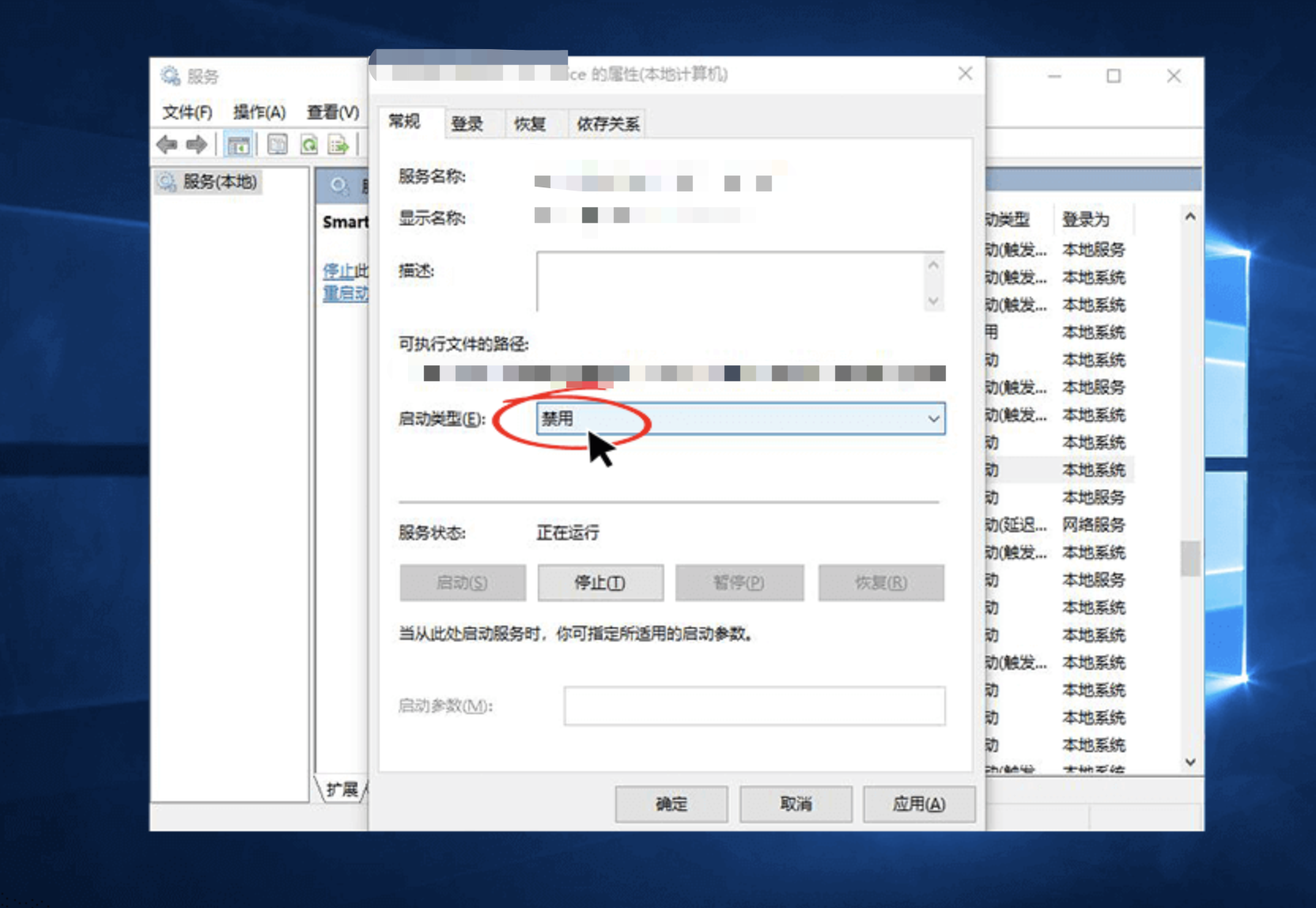 禁用启动类型