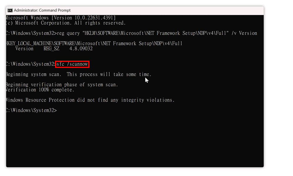 sfc /scannow command in CMD