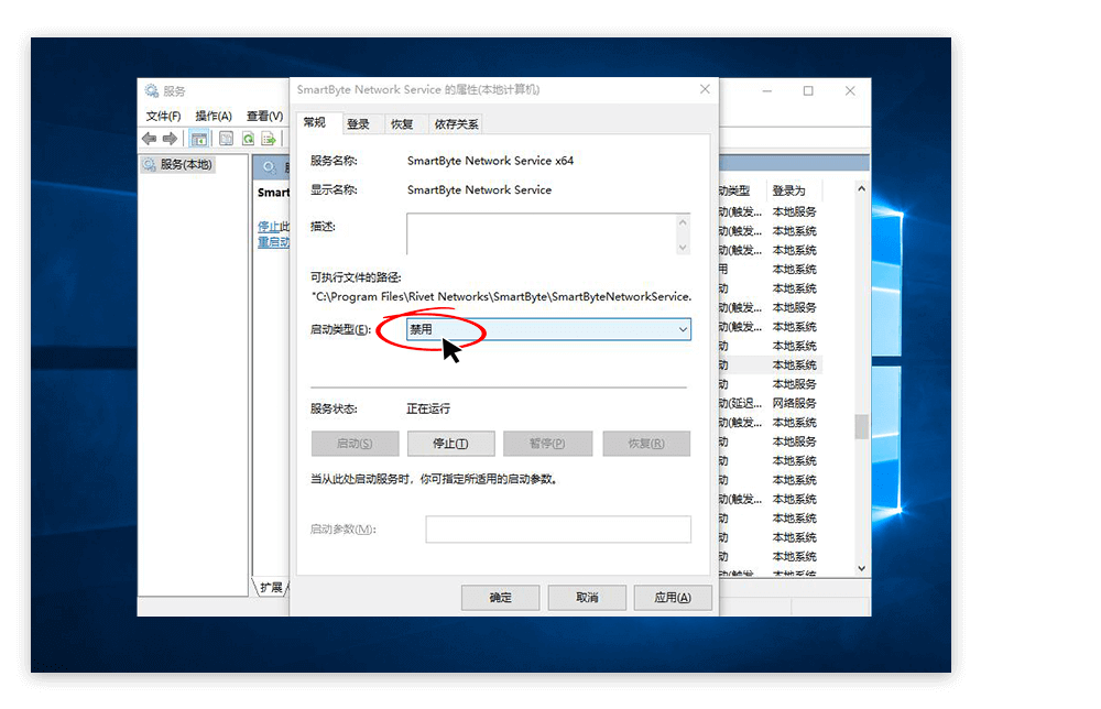 禁用启动类型